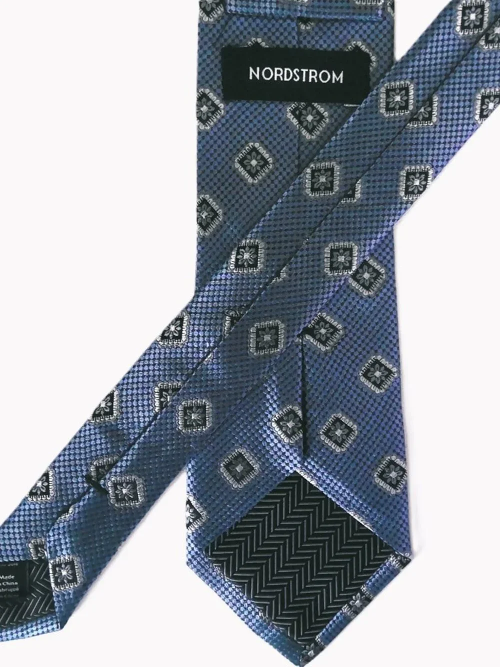 Nordstrom Men's Neck Tie French Blue Black & Silvery Gray Classic 100% Silk